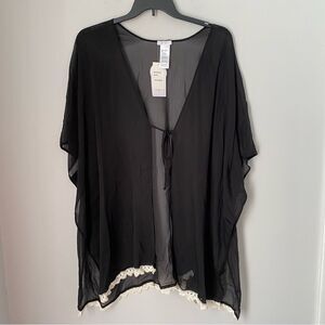 Jessica Simpson Women’s Kimono Sleeve Sheer Swim Cover Up Rob Black M